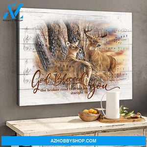 God Blessed The Broken Road Deer Hunting - Gift For Couple - Gift For Hunter - Anniversary Gift - Horizontal Canvas