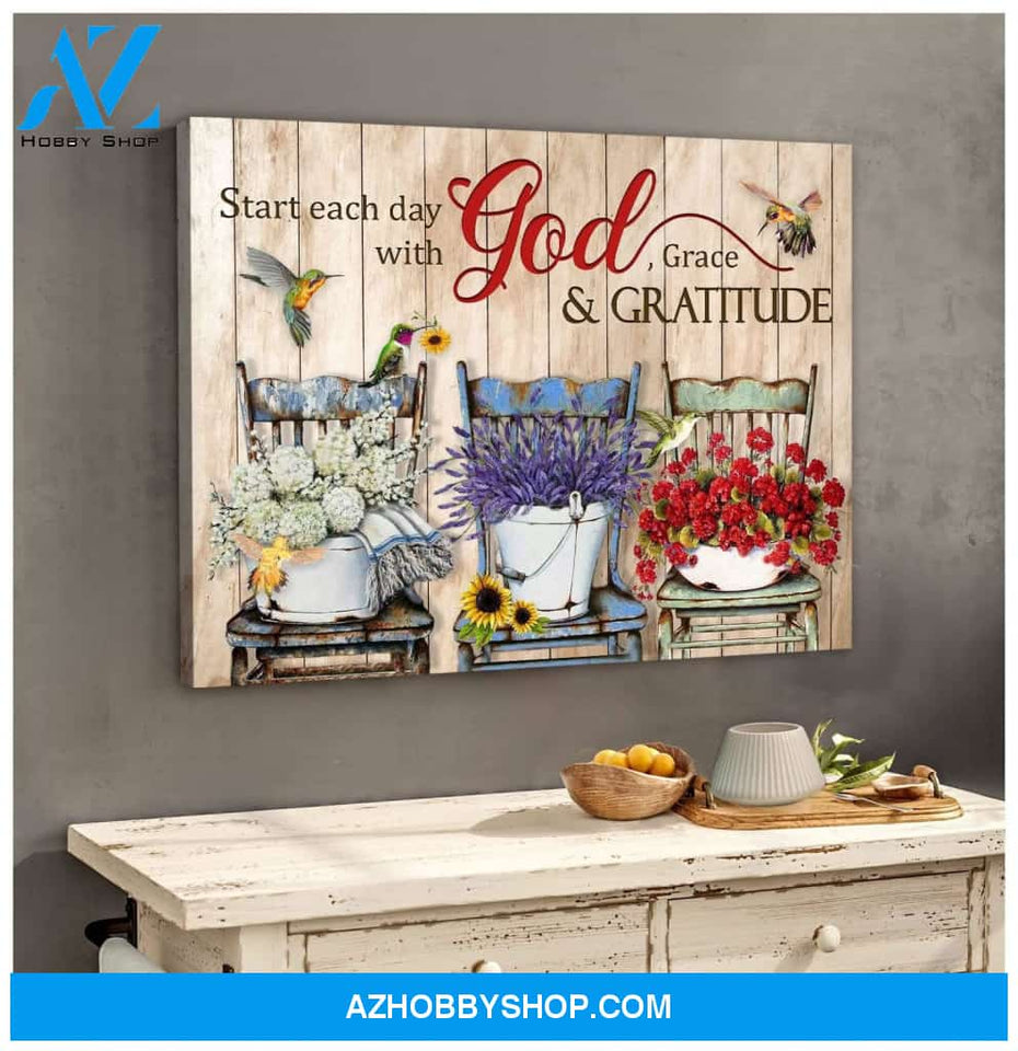 God Grace Gratitude Hummingbird Wall Art Canvas