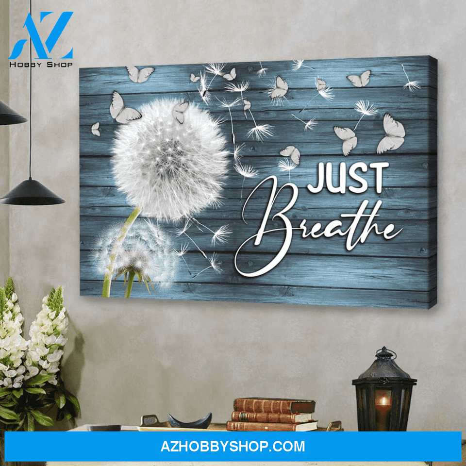 God Jesus Horizontal Canvas Wall Art - God Wall Art - Blue Background - Just breathe - Christian Canvas