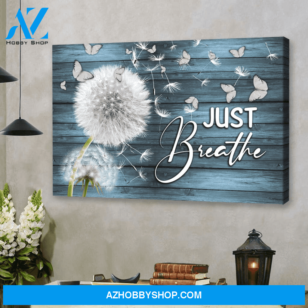 God Jesus Horizontal Canvas Wall Art - God Wall Art - Blue Background - Just breathe - Christian Canvas