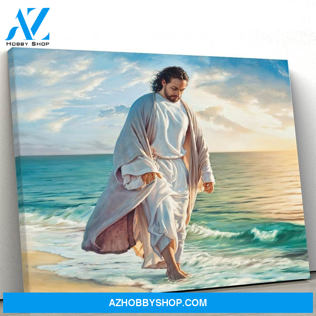God Jesus Horizontal Canvas Wall Art - God Wall Art - Jesus In The Beach