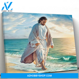 God Jesus Horizontal Canvas Wall Art - God Wall Art - Jesus In The Beach