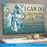 God Jesus Landscape Canvas Wall Art - God Wall Art - Blue Flowers - I Can Do All Things Through Christ Who Strengthens Me