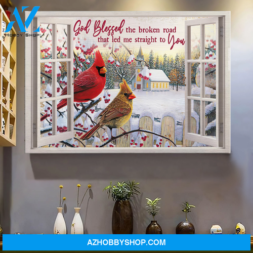 God Jesus Landscape Canvas Wall Art - God Wall Art - Jesus - Cardinal Outside The Window - God Blessed The Broken Road