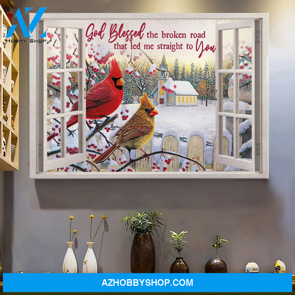 God Jesus Landscape Canvas Wall Art - God Wall Art - Jesus - Cardinal Outside The Window - God Blessed The Broken Road