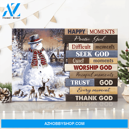 God Jesus Landscape Canvas Wall Art - God Wall Art - Happy Moments Praise God - Snowman On Christmas