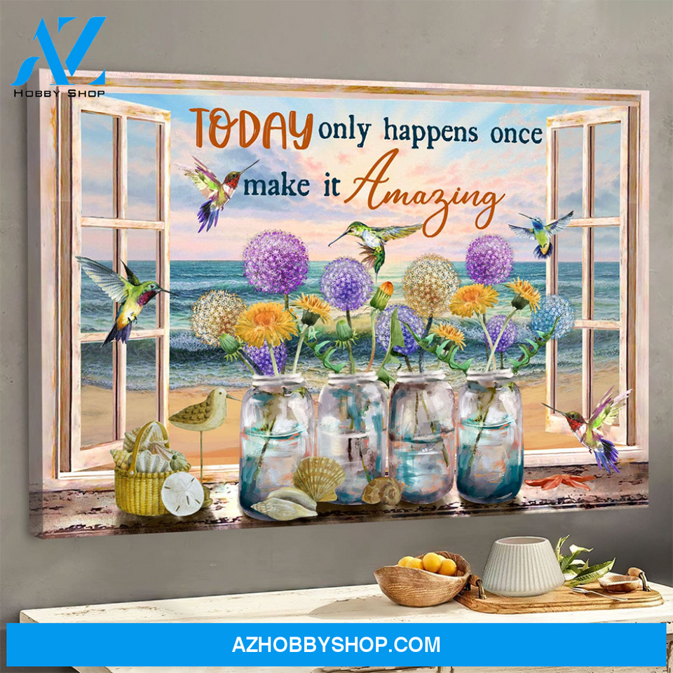 God Jesus Landscape Canvas Wall Art - God Wall Art -Hummingbird And Colorful Dandelion - Today Only Happens Once , Make It Amazing