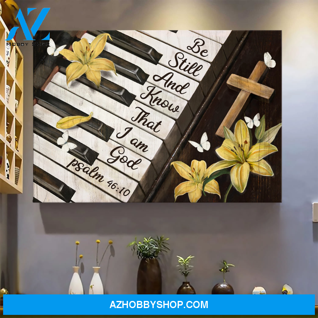 God Jesus Landscape Canvas Wall Art - God Wall Art - Jesus - Piano With Lilies - Be Still And Know That I Am God