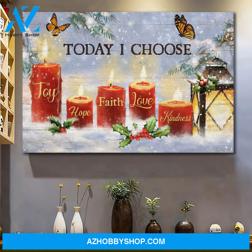 God Jesus Landscape Canvas Wall Art - God Wall Art - Jesus - Winter Candle Scene - Today I Choose Joy, Hope, Faith, Love, Kindness