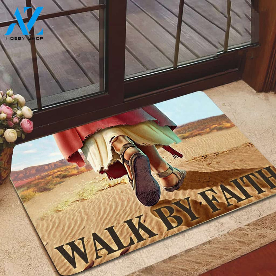 God, Jesus Walk By Faith Doormat | Footprint On The Sand Doormat