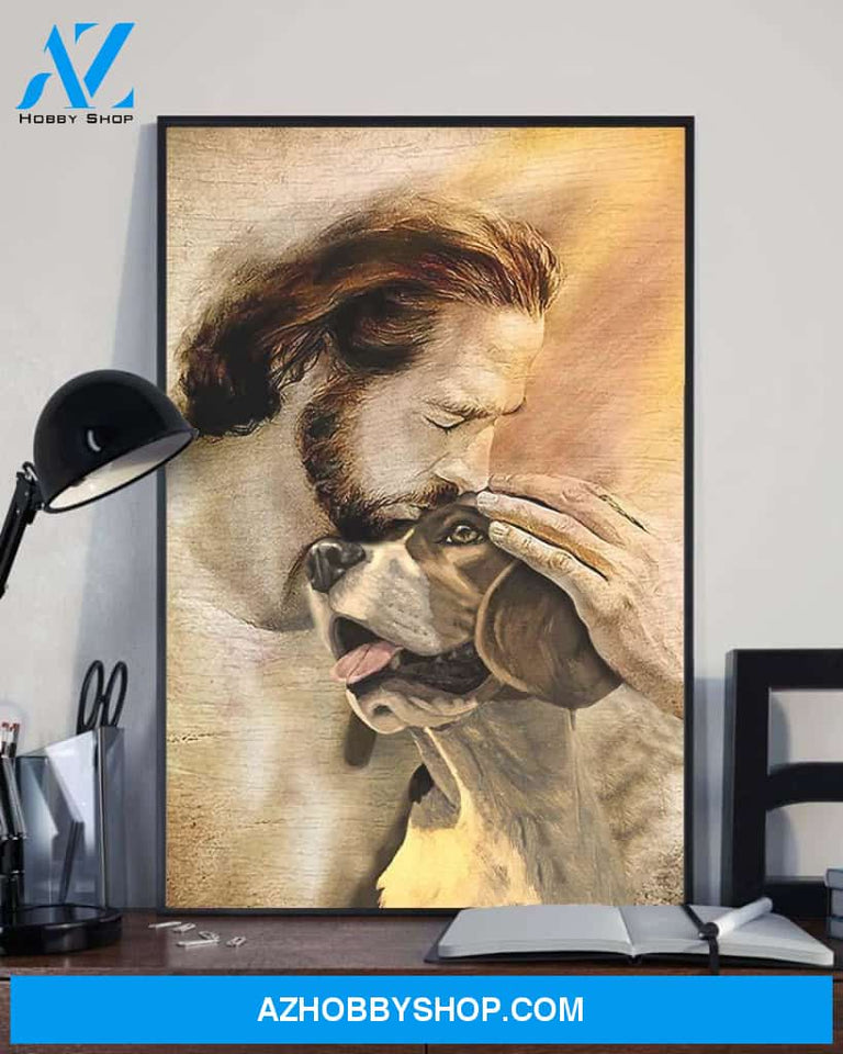 God, Jesus With Lovely Beagle Dog Canvas Wall Art | For Beagle Dog Lover Canvas | God Kiss Dog Canvas Wall Art, Wall Decor Visual Art