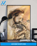 God, Jesus With Lovely German Shepherd Dog Canvas Wall Art | For German Shepherd Dog Lover Canvas | God Kiss Dog Canvas Wall Art, Wall Decor Visual Art
