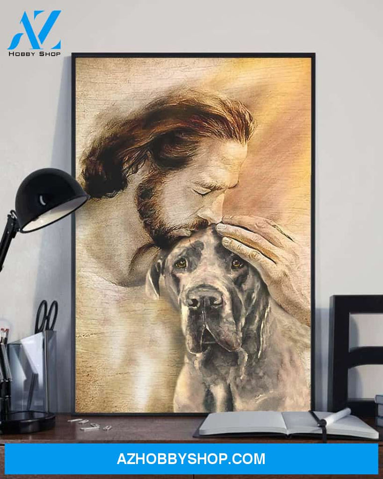 God, Jesus With Lovely Great Dane Dog Canvas Wall Art | For Great Dane Dog Lover Canvas | God Kiss Dog Canvas Wall Art, Wall Decor Visual Art