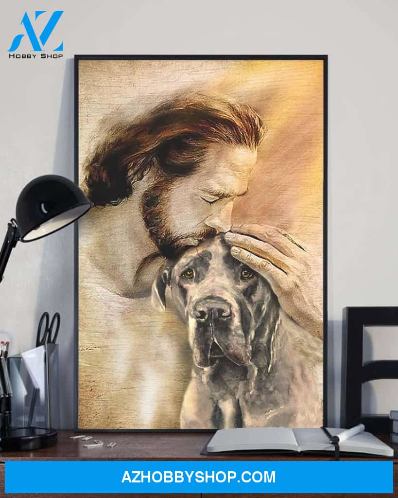 God, Jesus With Lovely Great Dane Dog Canvas Wall Art | For Great Dane Dog Lover Canvas | God Kiss Dog Canvas Wall Art, Wall Decor Visual Art