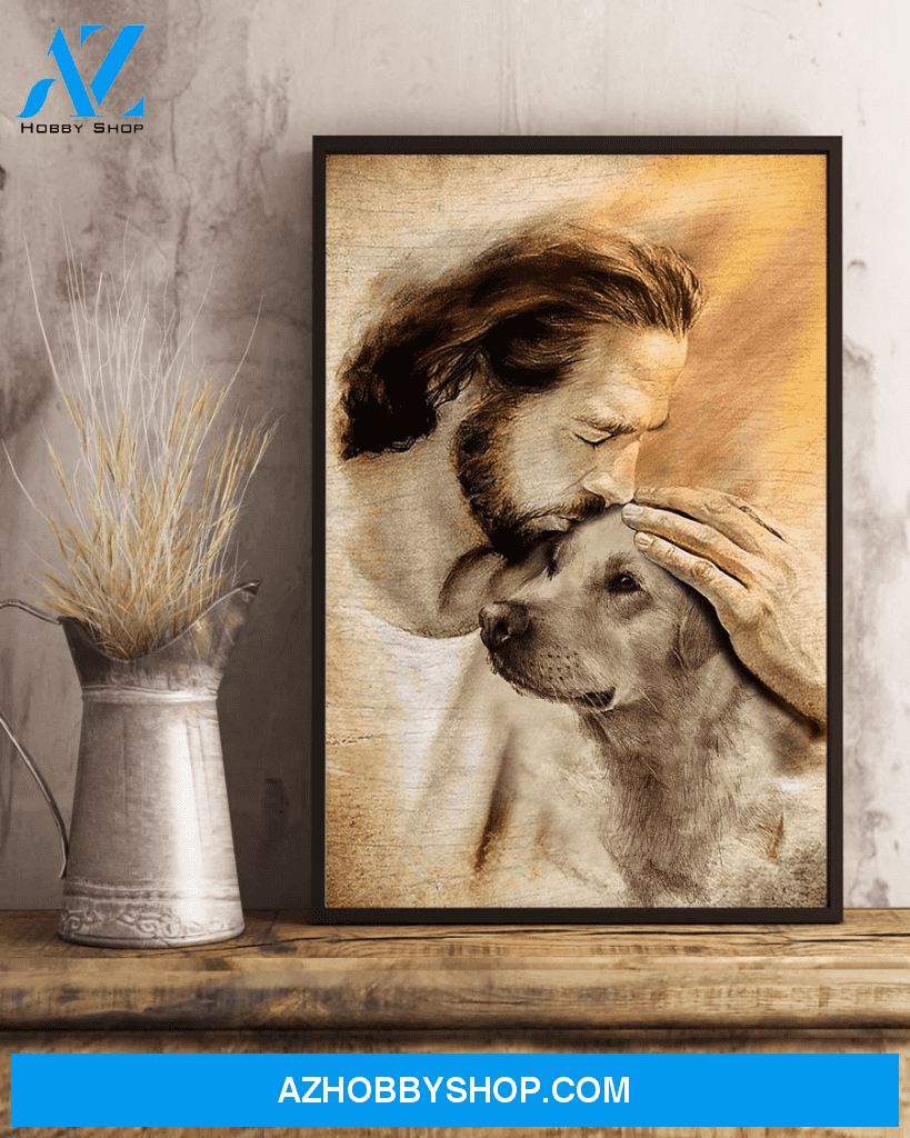 God, Jesus With Lovely Labrador Dog Canvas Wall Art | For Labrador Dog Lover Canvas | God Kiss Dog Canvas Wall Art, Wall Decor Visual Art