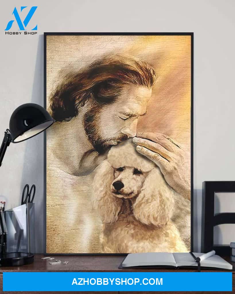 God, Jesus With Lovely Poodle Dog Canvas Wall Art | For Poodle Dog Lover Canvas | God Kiss Dog Canvas Wall Art, Wall Decor Visual Art