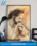 God, Jesus With Lovely Poodle Dog Canvas Wall Art | For Poodle Dog Lover Canvas | God Kiss Dog Canvas Wall Art, Wall Decor Visual Art