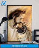 God, Jesus With Lovely Pug Dog Canvas Wall Art | For Pug Dog Lover Canvas | God Kiss Dog Canvas Wall Art, Wall Decor Visual Art