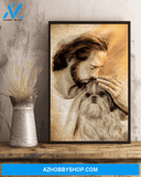God, Jesus With Lovely Shih Tzu Dog Canvas Wall Art | For Shih Tzu Dog Lover Canvas | God Kiss Dog Canvas Wall Art, Wall Decor Visual Art