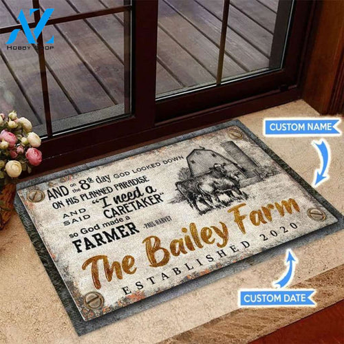 God made a farmer Cattle Custom Doormat