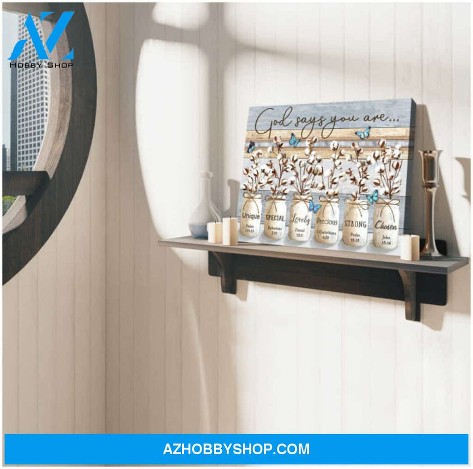 God Says You Are Christian Wall Art Cotton Flowers Farmhouse Wall Decor Canvas Print