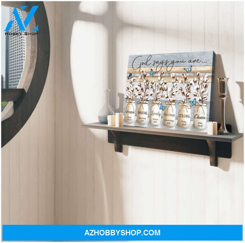 God Says You Are Christian Wall Art Cotton Flowers Farmhouse Wall Decor Canvas Print