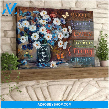 God says you are Daisy and Butterflies Canvas Wall Art Decor