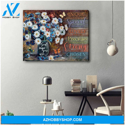 God says you are Daisy and Butterflies Canvas Wall Art Decor