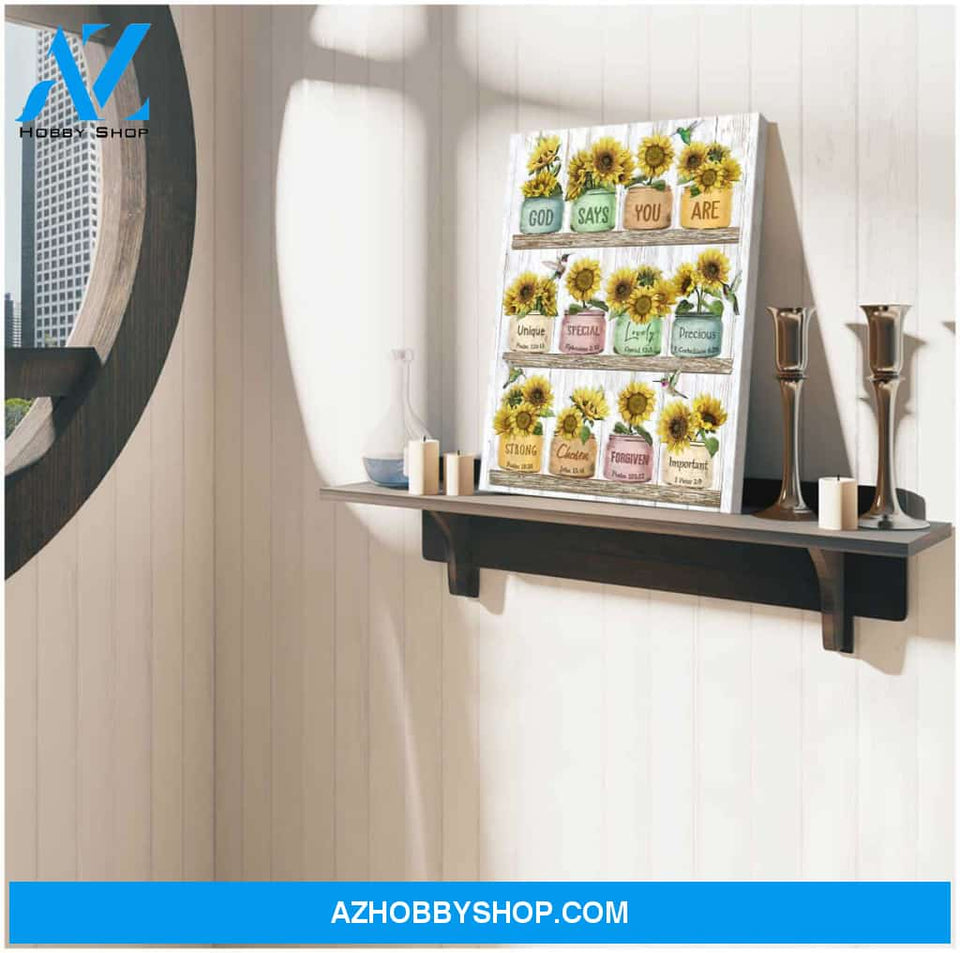 God Says You Are Sunflower and Hummingbird Canvas Wall Art Decor