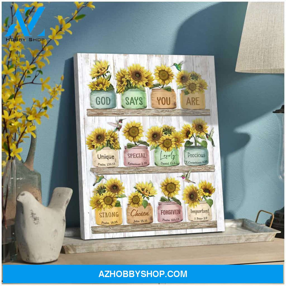 God Says You Are Sunflower and Hummingbird Canvas Wall Art Decor