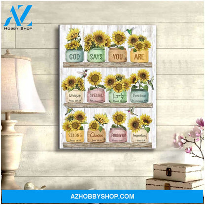 God Says You Are Sunflower and Hummingbird Canvas Wall Art Decor