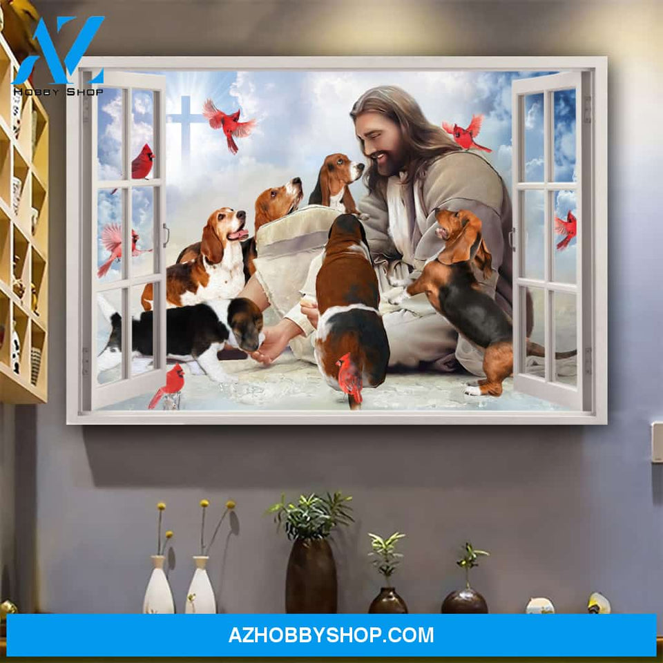 God Surrounded By Basset Hound Dogs Angels Canvas (No Frame) - CC1121QA