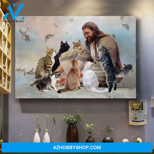 GOD SURROUNDED BY CATS ANGELS CANVAS