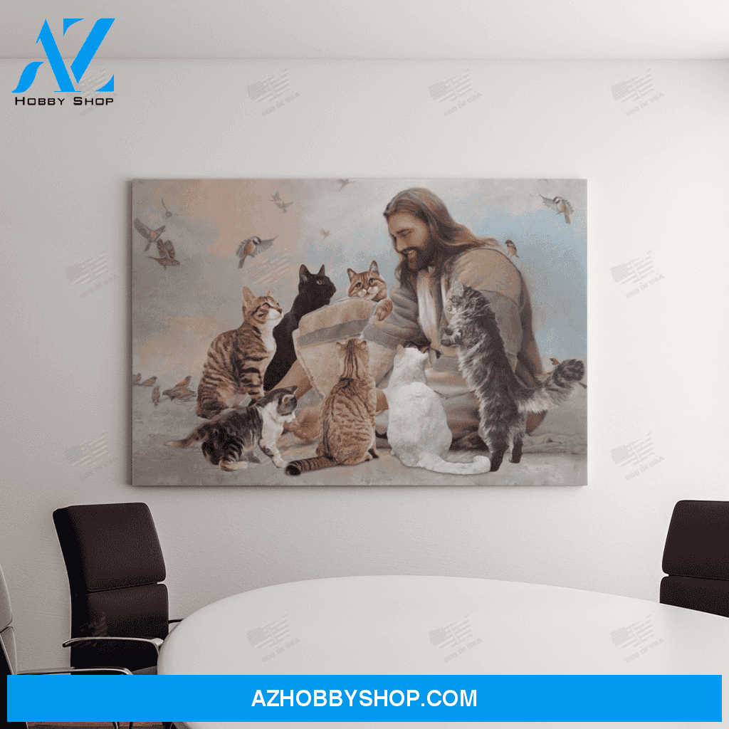 GOD SURROUNDED BY CATS ANGELS CANVAS