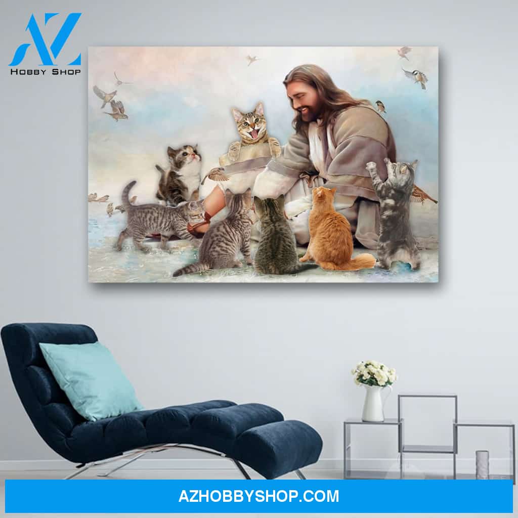 God Surrounded By Cats Angels Canvas Print Wall Art - Matte Canvas