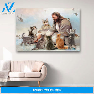 God Surrounded By Cats Angels Canvas Print Wall Art - Matte Canvas