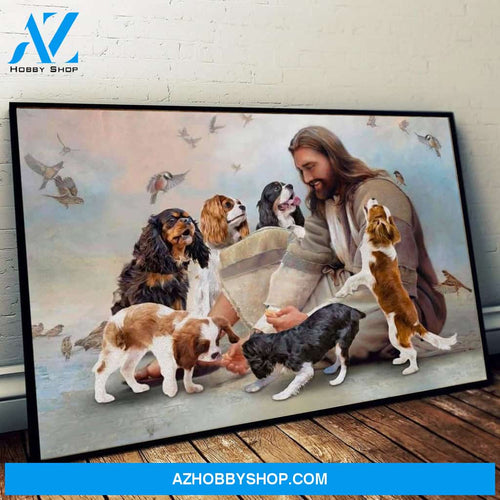 God Surrounded By Cavalier King Charles Spaniel Angels Wall Art Beautiful Canvas