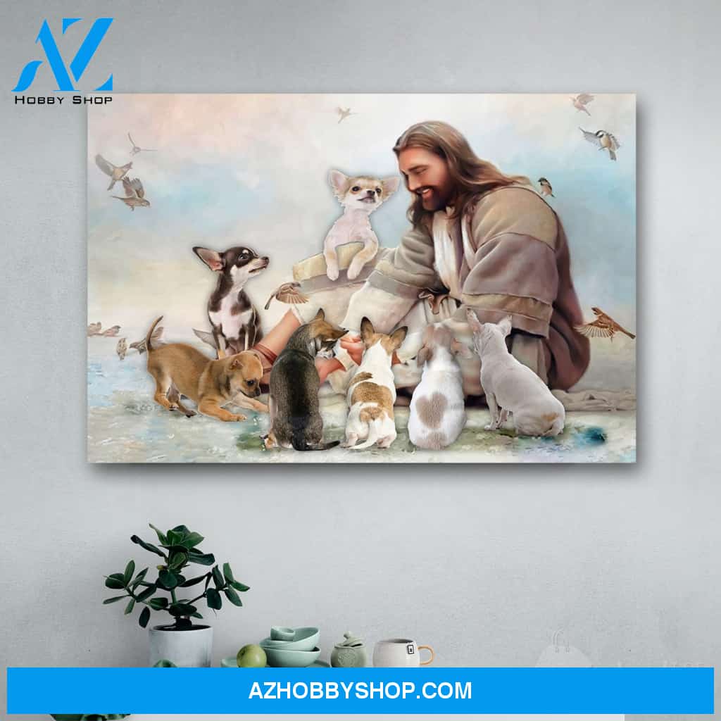 God Surrounded By Chihuahua Angels Canvas Print Wall Art - Matte Canvas