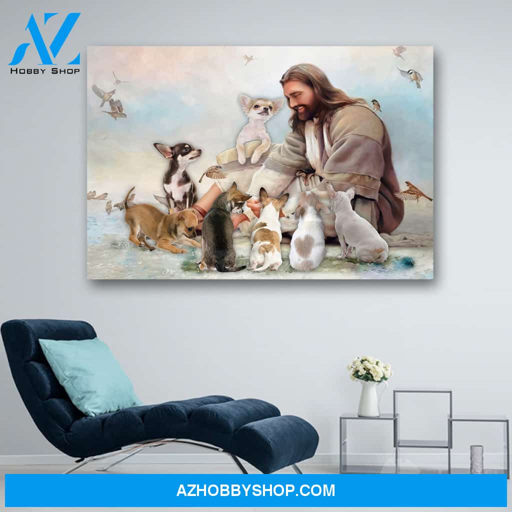 God Surrounded By Chihuahua Angels Canvas Print Wall Art - Matte Canvas