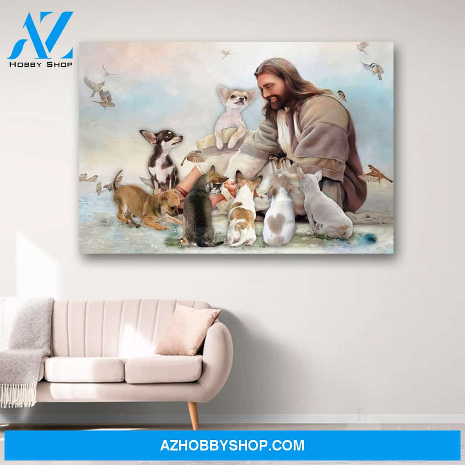 God Surrounded By Chihuahua Angels Canvas Print Wall Art - Matte Canvas