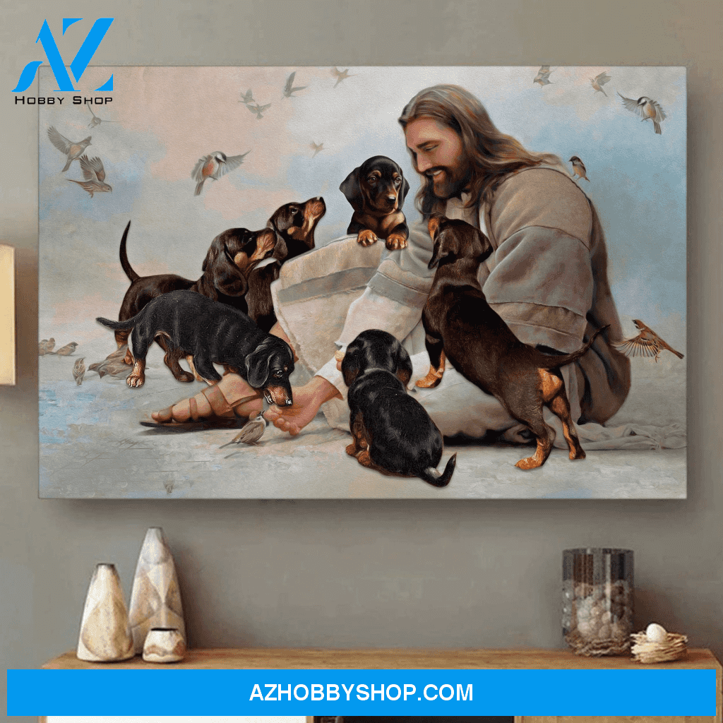God Surrounded By Dachshund Angels Wall Art Beautiful Canvas