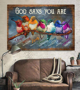 Colorful hummingbird God says you are - Matte Canvas