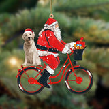 Santa Claus Riding A Bike With Gold-Retriever (2)-Two Sided Ornament