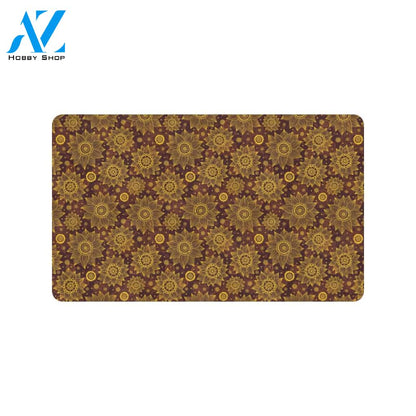 Gold Sunflower Hand Drawn Print Rubber Doormat