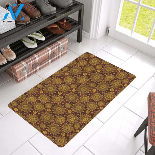 Gold Sunflower Hand Drawn Print Rubber Doormat