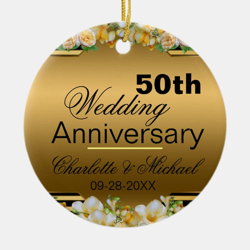 Gold 50Th Wedding Anniversary Ceramic Ornament
