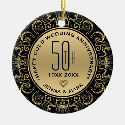 Gold Glitter Frame 50Th Wedding Anniversary Ceramic Ornament