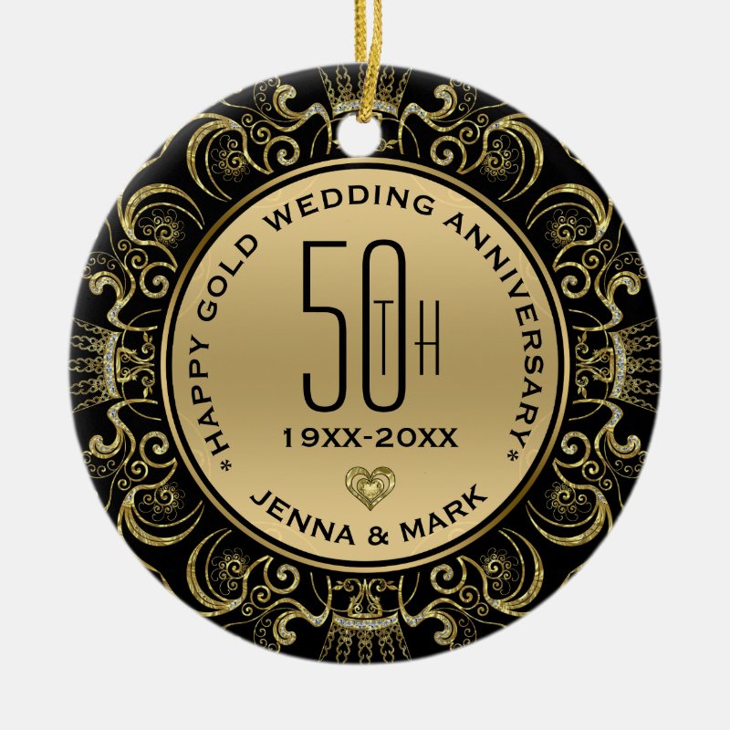 Gold Glitter Frame 50Th Wedding Anniversary Ceramic Ornament