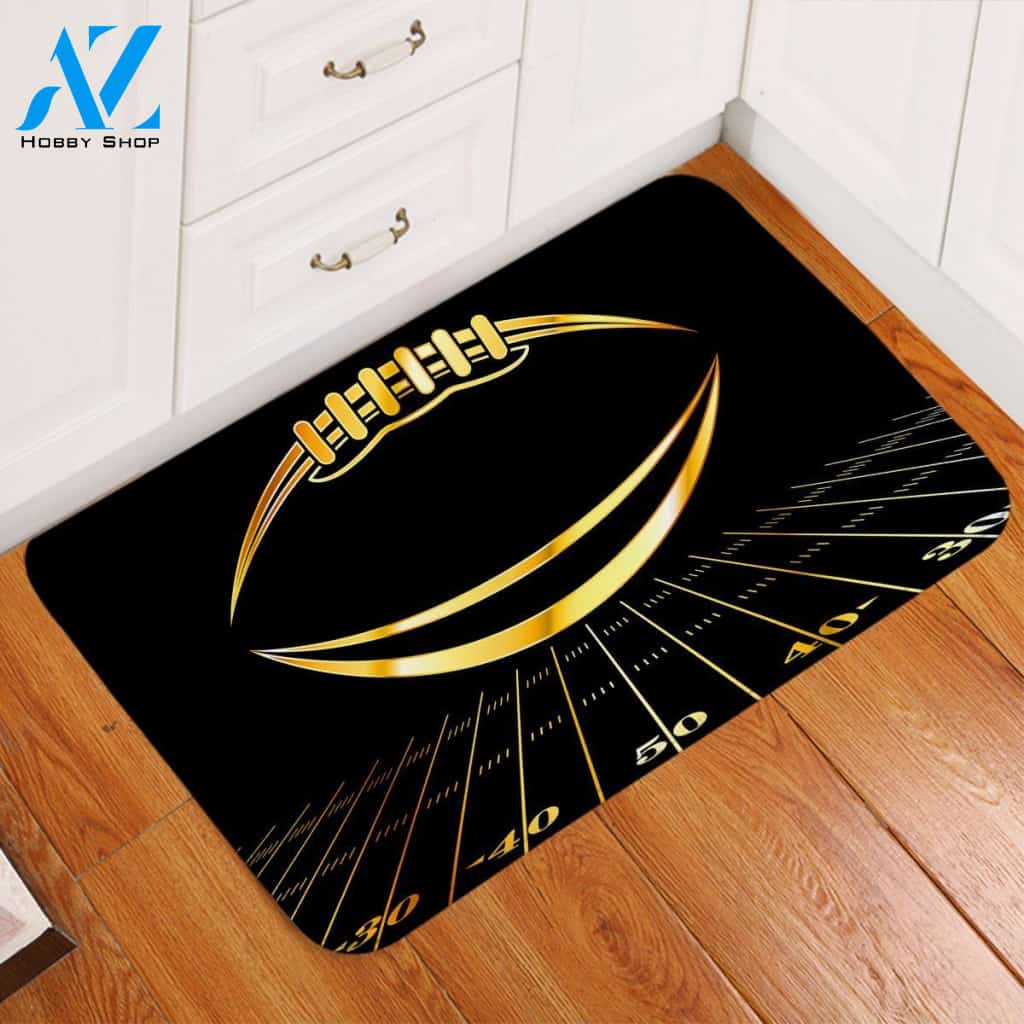Golden Football Black Printed Doormat Home Decor
