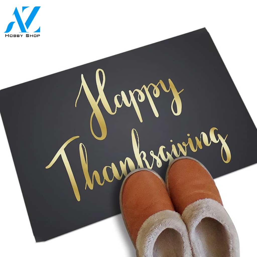 Golden Happy Thanksgiving Doormat Indoor Outdoor Entrance Rug Housewarming Home Decor Funny Doormat Gift Idea